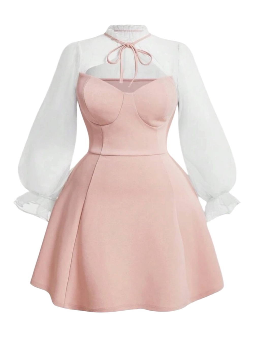 SHEIN Pink Mesh Sleeve Long Sleeve Mini Dress